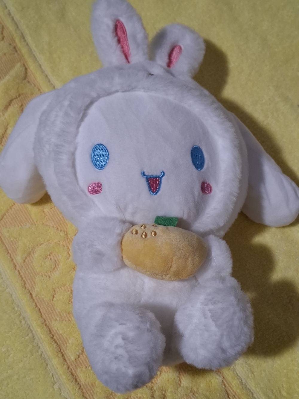 Sanrio Cinnamon Roll In  Bunny Fit Plush Toy with Yellow Plush Snack - Kids Toy